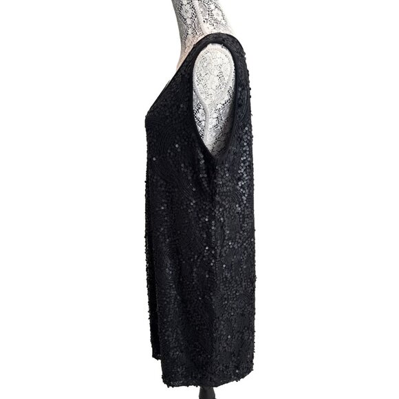 Jeanne Beker black dress sexy short sleveless sequin scoop flapper Gatsby - Picture 2 of 8